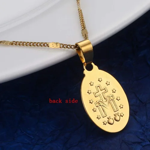 Vista 4 de Collar con colgante de cruz milagrosa de la Virgen María chapado en oro de 18 quilates 197in