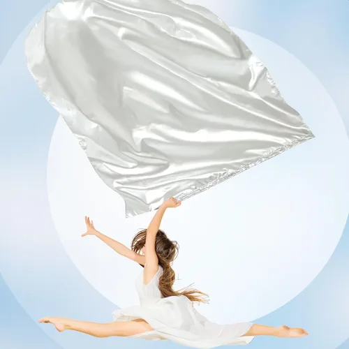 Vista 5 de Jetec 2 Piezas Banderas de Danza de Alabanza y Adoración de 51 x 45 Pulgadas con Barra Rectangular Escalable, Banderas Rectangulares de Seda Blanco