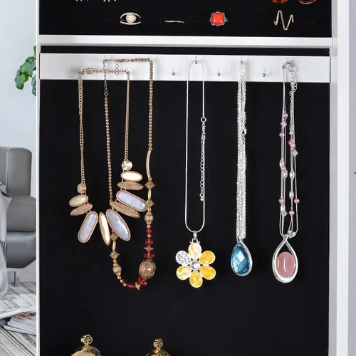 Vista 3 de HOUAGI Armario de joyería con espejo, organizador de armario de joyería montado en la paredpuerta, espejo de longitud completa de 42.5 pulgadas