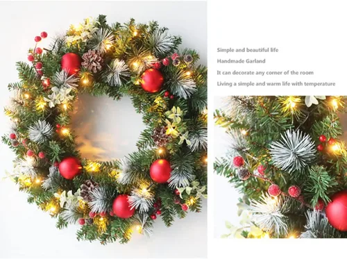 Vista 7 de Ochine Corona de Navidad Artificial Preiluminada de 16 Pulgadas, Coronas de Navidad Iluminadas para Puerta Principal, Corona de Navidad