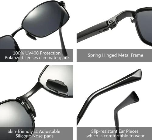 Vista 4 de ZHILE Gafas de sol polarizadas con marco de metal rectangular estilo clásico de gran