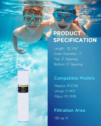 Vista 3 de AQUALTRA Cartuchos de filtro de piscina compatibles con CCP520, PCC130, R173578, Ultral-A7, C-7472, FC-1978, 817-0131, 178585, 130 pies cuadrados