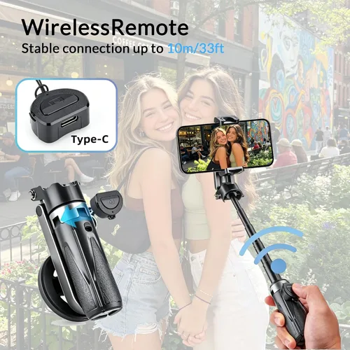 Vista 3 de Trípode magnético para teléfono con control remoto, palo selfie extensible Handle Grip Pocket Size, 4-in-1 Mini Phone Grip, 10m Wireless Shutter