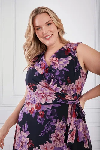 Vista 4 de London Times Vestido midi pequeño sin mangas con detalle de volantes para mujer