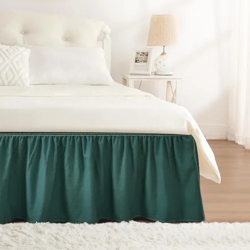 Vista 37 de Falda de cama RIMELA tamaño Queen color verde bebé con caída de 15 pulgadas, falda elástica envolvente, volante que protege contra el polvo