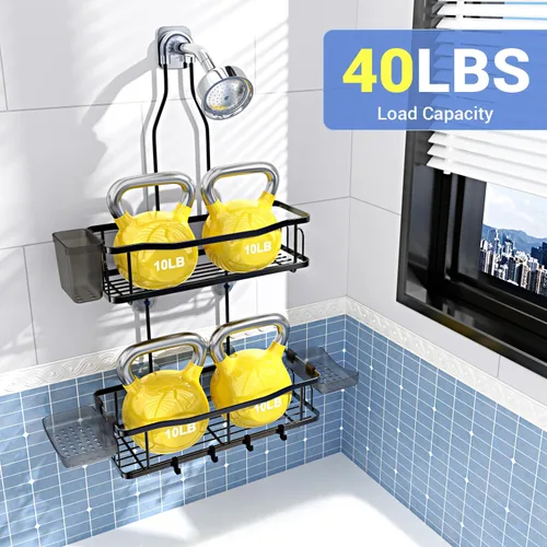 Vista 4 de Aitatty Organizador de baño colgante para ducha: estantes de ducha inoxidables sobre el cabezal de ducha, sin taladrar en el interior, estantes