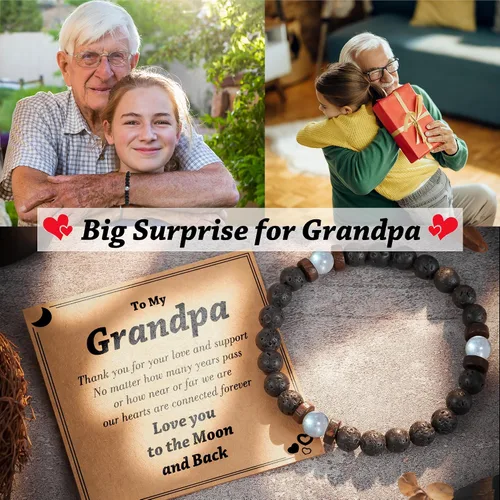 Vista 5 de Tarsus Regalos para el día del padre para hombres, papá, marido, novio, abuelo, hermano, piedra natural, cuentas de piedra luna, pulsera hecha a