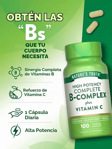 Vista 5 de Nature's Truth Complejo de vitamina B más vitamina C 100 cápsulas