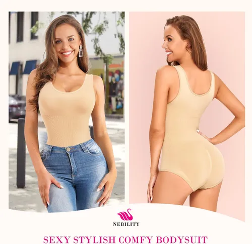 Vista 5 de Nebility Body moldeador de cintura sin costuras con cuello redondo y control de abdomen para mujer