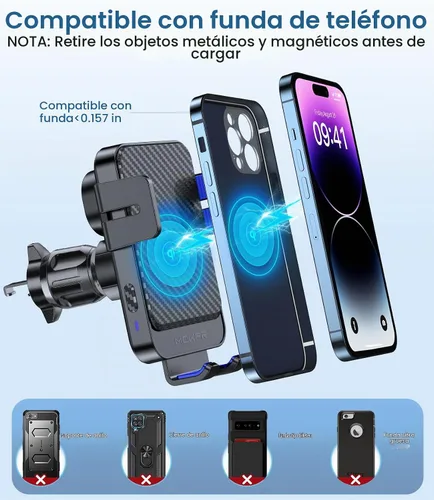 Vista 7 de Cargador inalámbrico para automóvil, MOKPR 15W carga rápida con sujeción automática, soporte de cargador para automóvil manos libres para tablero