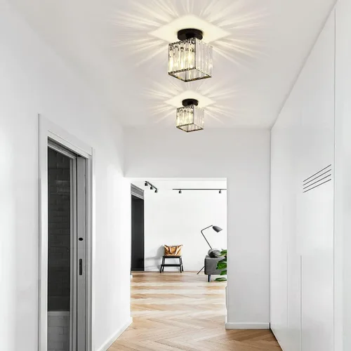 Vista 6 de KCO Lámpara de techo pequeña de montaje empotrado de color negro, mini lámpara de cristal moderna para entrada, pasillo, lámparas de techo