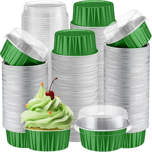 Vista 34 de Gejoy - 400 tazas para hornear de papel de aluminio con tapas, 5 onzas, clásico, negro