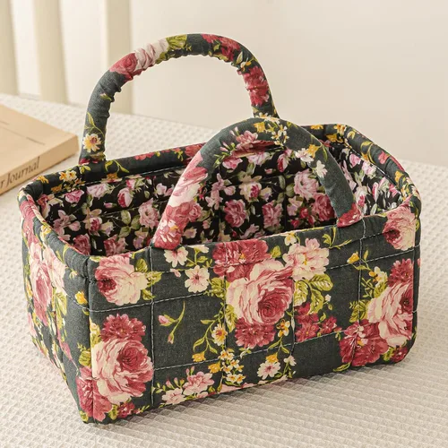 Vista 3 de vctops Paquete de 2 cestas de almacenamiento acolchadas de tela bohemia floral (Floral G)