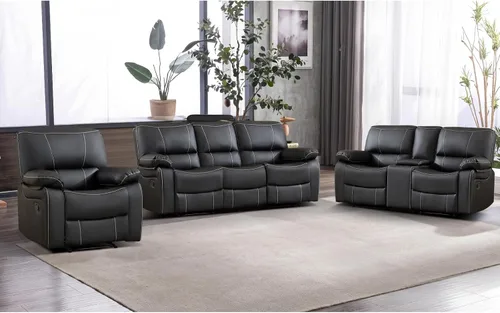 Vista 22 de EBELLO Silla reclinable manual de piel sintética, con respaldo cómodo y respaldo reclinable, muebles de primera calidad para sala de estar, muebles