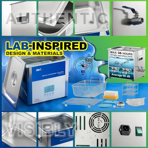 Vista 6 de ZKI Máquina de limpieza ultrasónica digital de 10 litros, calentador ajustable, intensidad y temporizador, limpiador ultrasónico, modo Degas, bajo
