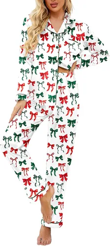 Vista 8 de Ekouaer - Conjunto de pijama de satén de seda clásico con botones para mujer, de manga larga Verde militar
