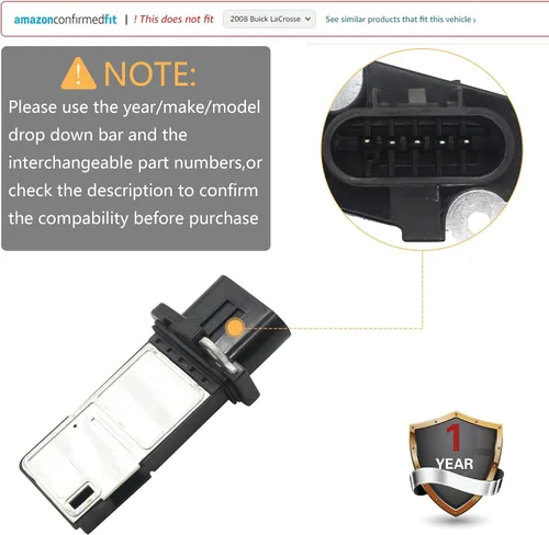 Vista 6 de Medidor de sensor de flujo de aire de masa Maf compatible con Buick Lacrosse Rainier Regal; Cadillac SRX STS; Chevy Colorado Impala Malibu; GMC