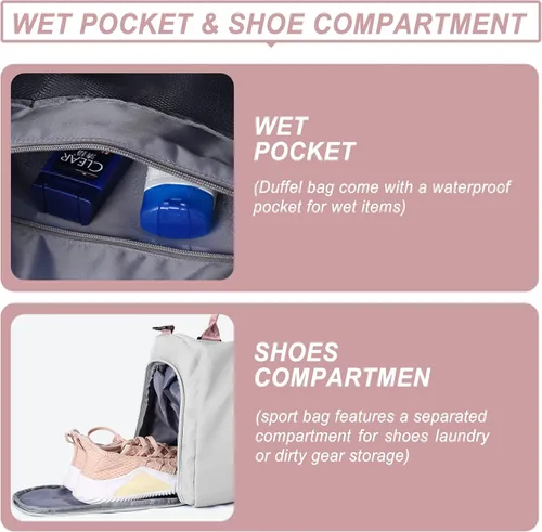 Vista 5 de Bolsas de lona deportivas para mujer, A-gret con mango rosa