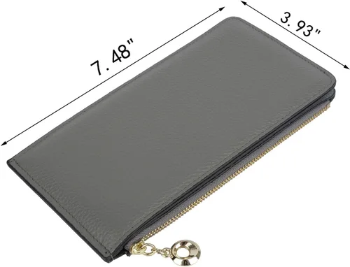 Vista 7 de Yaluxe- Cartera para mujer con bloqueo RFID, de cuero genuino, multiorganizador de tarjetas con bolsillo con zíper, L