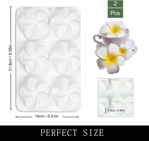 Vista 2 de Frangipani Flowers - Molde de silicona para chocolate, moldes de mousse de plumeria para hornear, 2 paquetes de 12 cavidades de 8.6 x 5.5 x 0.94