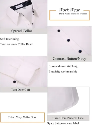 Vista 4 de Alex Vando Camisas de vestir para mujer, sin arrugas, ajuste regular, manga larga, elástica, camisa de trabajo
