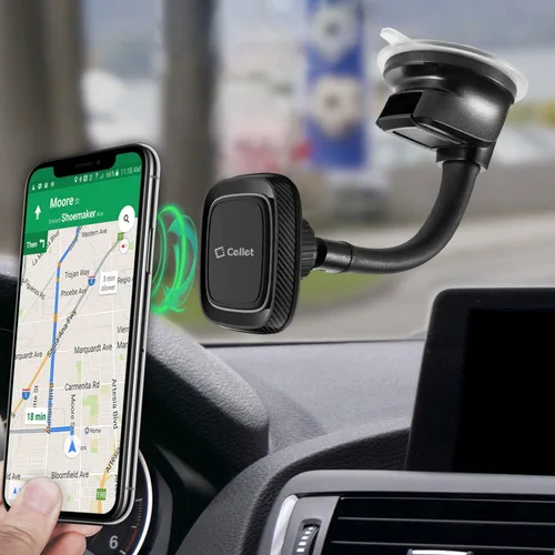 Vista 4 de Cellet Soporte universal para teléfono para el salpicadero y el parabrisas, soporte magnético para teléfono con cuello de ganso, compatible