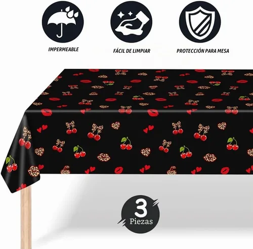 Vista 6 de Mantel de plástico desechable de cereza guepardo, paquete de 3, 54 Cereza Negro
