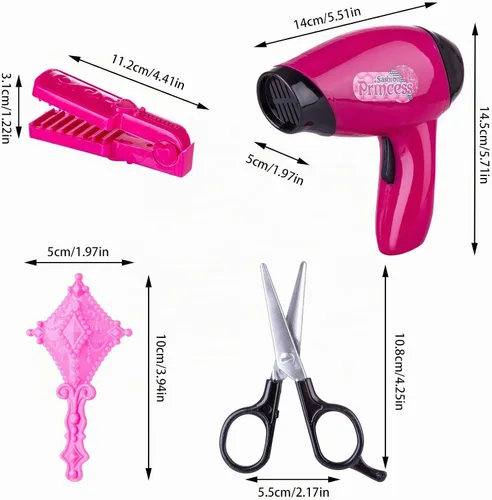 Vista 9 de Cabeza de muñeca para peinar y maquillar para niñas con accesorios y secador de pelo (Estilo A)
