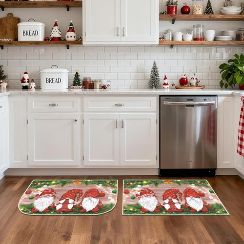 Vista 9 de Juego de 3 tapetes de cocina de Feliz Navidad, alfombras antideslizantes de cocina para invierno y fiestas navideñas Xmas, alfombra cómoda