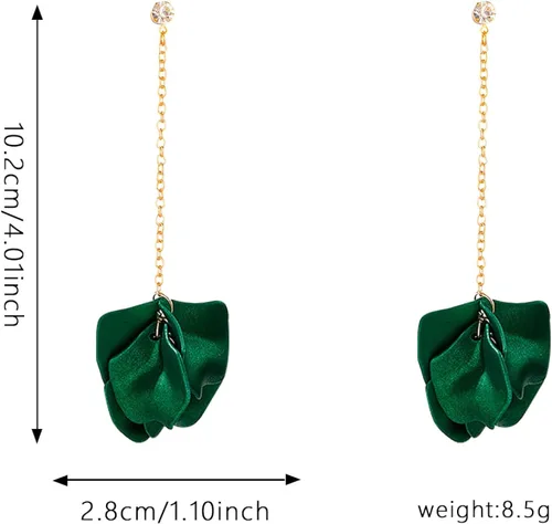 Vista 4 de GUOXIAOMEI Aretes colgantes de borla de acrílico con pétalos largos de diamantes de imitación, aretes de flores de rosas colgantes de resina floral