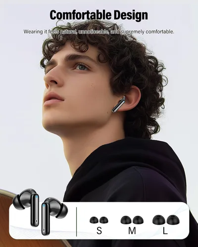Vista 6 de Auriculares inalámbricos, auriculares Bluetooth 5.4 con graves estéreo, auriculares intrauriculares con micrófono de cancelación de ruido, pantalla