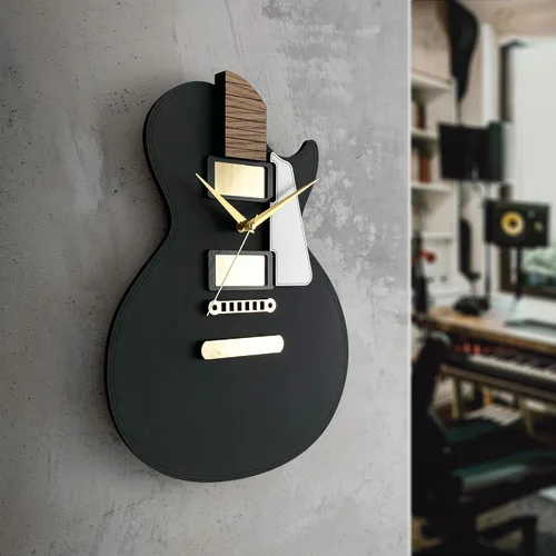 Vista 2 de goodtime Reloj de guitarra, negro y dorado, moderno, reloj silencioso, 11 x 15 pulgadas, acrílico, roble, tema musical, mecanismo de cuarzo, regalo