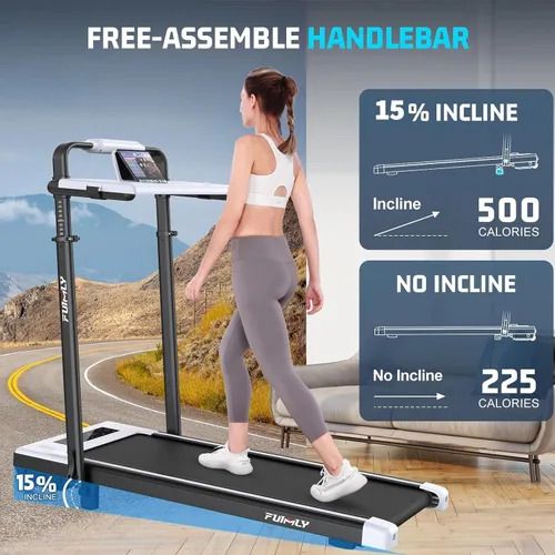 Vista 3 de FUNMILY Cinta de Correr Plegable con Almohadilla de Caminata Mejorada con Inclinación del 12%/15% y Barra de Manejo, Cintas de Correr Compactas