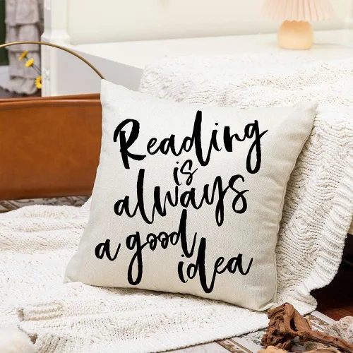 Vista 4 de Ogiselestyle Reading is Always A Good Idea - Funda de almohada motivacional, decoración de granja, funda de cojín para amantes de los libros, sofá