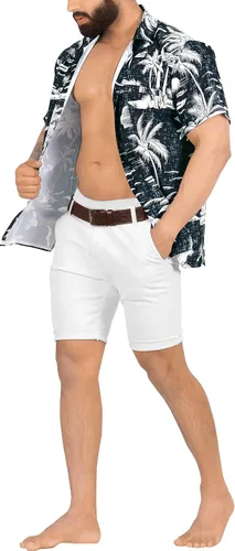 Vista 2 de LA LEELA Camisas hawaianas de manga corta con botones para hombre, camisas de fiesta tropical divertidas para hombre