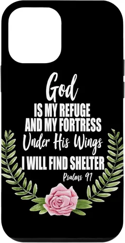 Vista 16 de God is My Refuge Christian Bible Psalms 91 Floral Case for iPhone 17