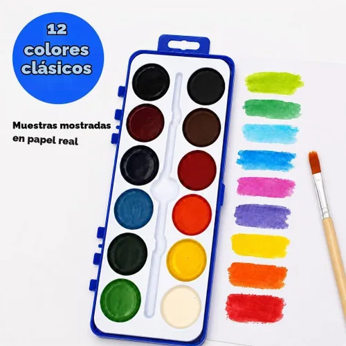 Vista 3 de Color Swell - Acuarelas a granel de 12 colores con pinceles de madera, paquete de 18