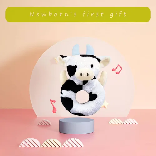 Vista 3 de Juguete suave de sonajero de vaca bebé, ganado lechero de felpa para bebés, juguete de peluche fácil de agarrar, regalos para recién nacidos, bebés