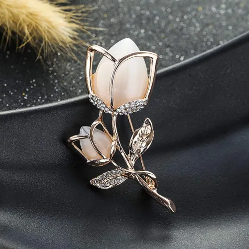 Vista 2 de Broche de cristal creado con diamantes de imitación de cristal rosa flor de moda Pin regalo mujeres niñas oro rosa