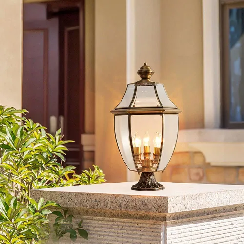 Vista 6 de Luces de poste al aire libre, poste de valla al aire libre, puerta de estilo europeo, todo cobre, impermeable, luz de pilar para el hogar, villa