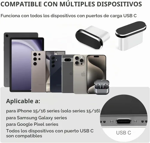 Vista 2 de Enchufe antipolvo USB C, paquete de 4 cubiertas antipolvo USB C tipo C antipolvo, puerto de carga, tapa protectora con cubierta antipolvo