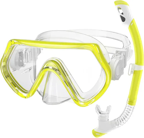 Vista 10 de 2 juegos de equipo de esnórquel para niños de 3 a 14 años, antivaho 180° Clear View Dry Top Snorkel Set, máscara de natación con cubierta nasal
