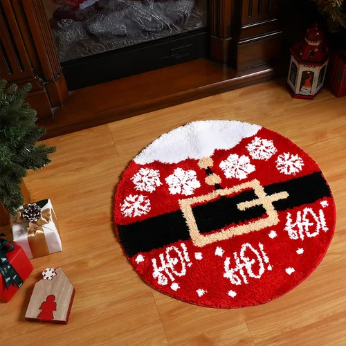 Vista 4 de Ceenna Alfombra de baño de Navidad, tapete de baño con cinturón de Papá Noel, tapete de baño absorbente de 24 x 24 pulgadas, tapete antideslizante