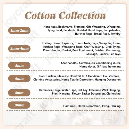 Vista 5 de joycraft Cordón de macramé, cuerda de algodón blanco hueso, 0.315 in x 21 yardas, cuerda de algodón trenzado de 3 hebras para colgar plantas