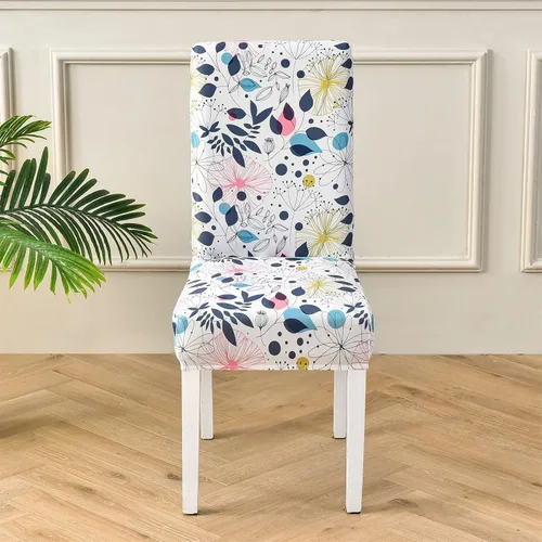 Vista 3 de Juego de 4 fundas para sillas de comedor, elásticas de elastano estampadas, fundas para sillas de comedor, lavables, extraíbles para sillas Parsons