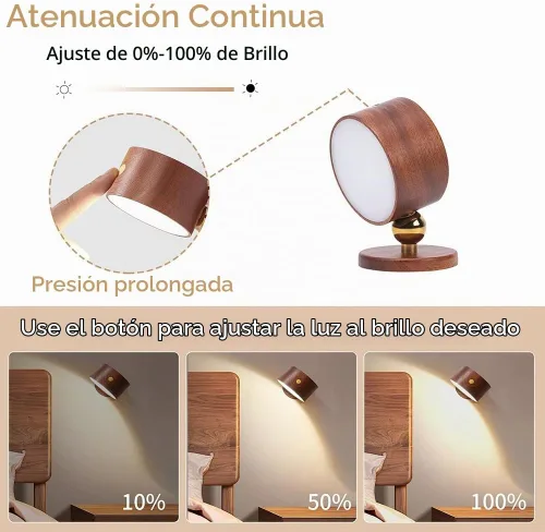 Vista 2 de LANDGOO Lámpara de noche de aplique de pared de madera, recargable, luces Sapele