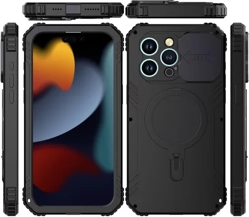 Vista 9 de Funda a prueba de golpes para iPhone 15, compatible con Magsafe de carga magnética, soporte de anillo magnético, cubierta protectora de lente