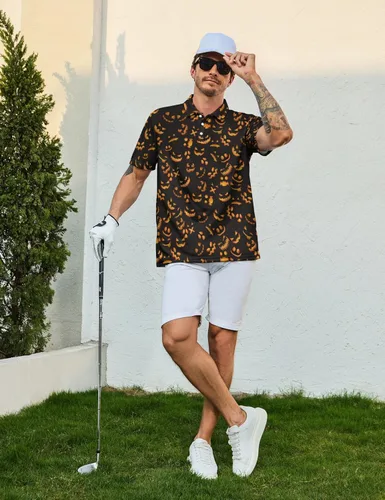 Vista 5 de Camisas polo divertidas para hombre de los años 80, camisas de golf de secado rápido que absorben la humedad, divertidas camisas polo de golf