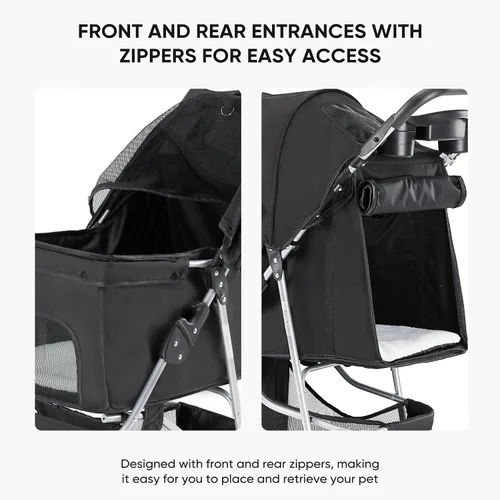 Vista 5 de [Usado] NEWBULIG - Cochecito plegable de 3 ruedas para perros y gatos Ligero y duradero, ideal para mascotas pequeñas a medianas, incluye cesta