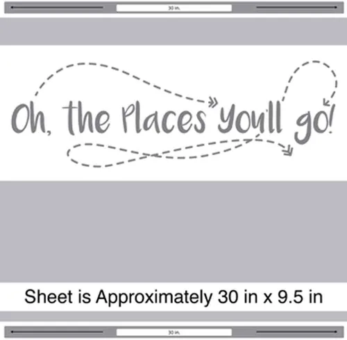 Vista 2 de Calcomanía de pared con frase en inglés "Oh The Places You'll Go", con cita del Dr. Suess (gris)